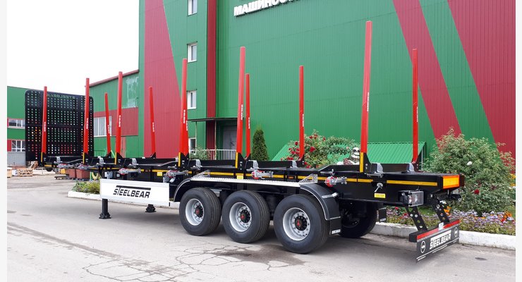 Полуприцеп-сортиментовоз STEELBEAR PT-24L — задний боковой вид